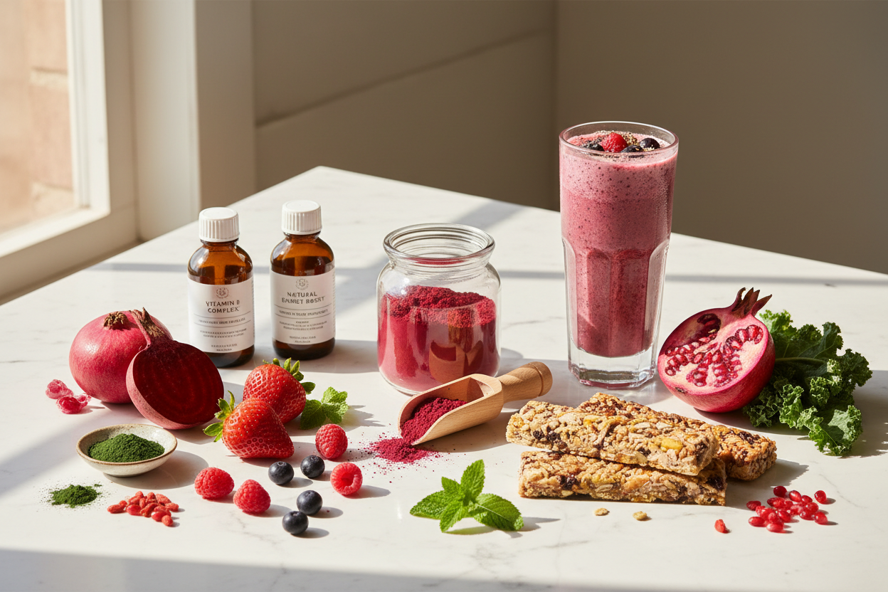 Natural Energy and Daily Wellness with Organifi Red Juice Powder, Vitamin B, and Nutrition Bars & Drinks