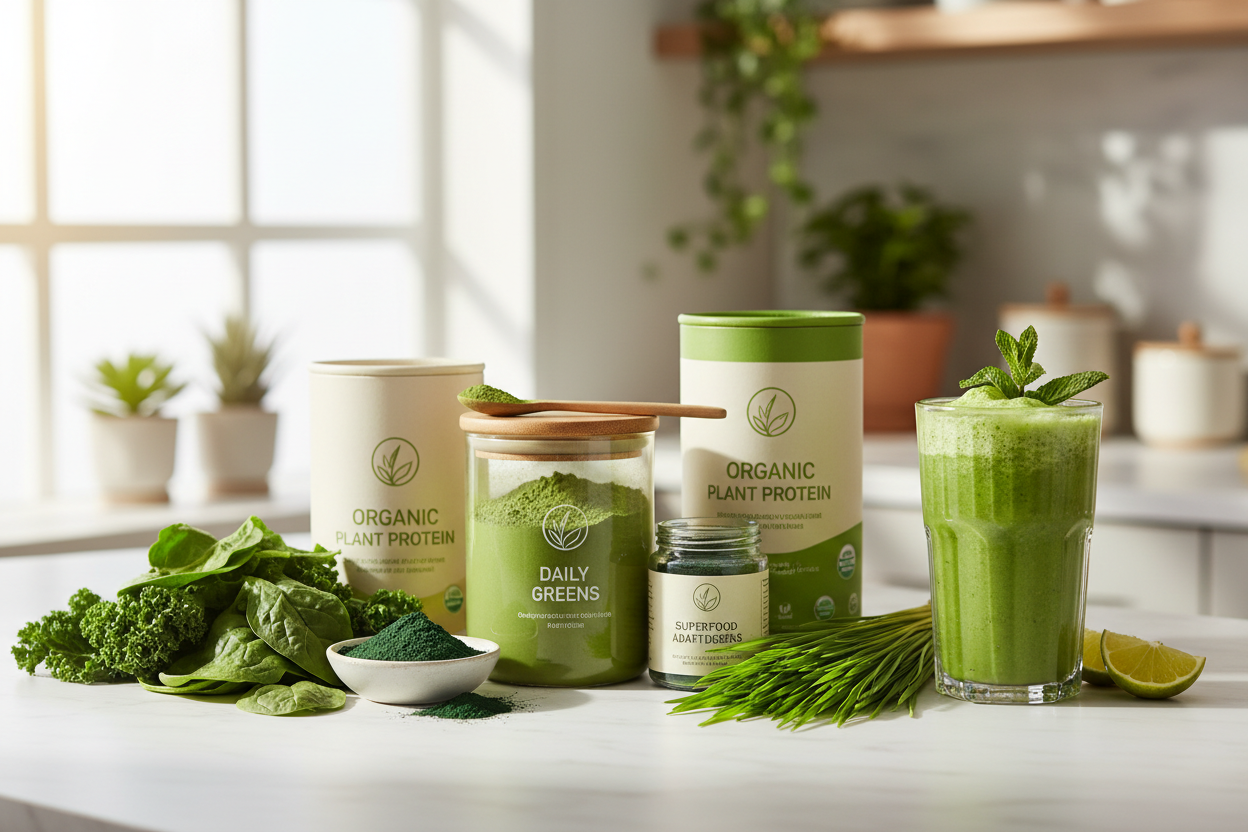 Plant-Based Nutrition and Daily Wellness with Organifi Green Juice Powder, Organic Proteins, and Shelf-Stable Supplements