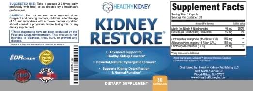 Kidney Restore: Kidney Health Supplement, Kidney Cleanse Detox & Repair Formula by Renal Expert w/Transplant, Fast Detox & Flush w/Renal Vitamins Support Normal Function 30 caps