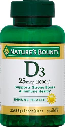 Nature's Bounty Vitamin D3 1000 IU, Immune Support, Helps Maintain Healthy Bones, 250 Rapid Release Softgels (Pack of 3)