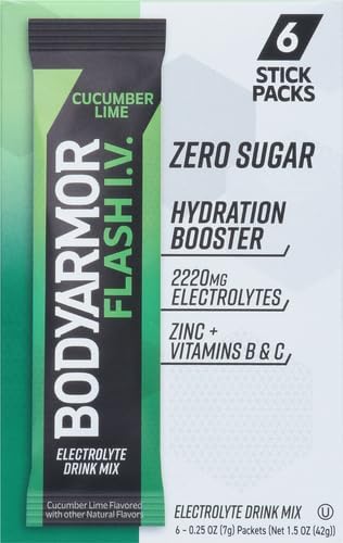 BODYARMOR Flash IV Electrolyte Packets, Cucumber Lime - Zero Sugar Drink Mix, Single Serve Packs, Coconut Water Powder (6 Count) (Pack of 2)
