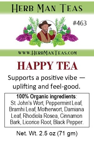 HAPPY TEA — Pleasant Organic Herbal Blend for a Feel-Good Daily Boost — by Master Herbalist Khabir — 100% Organic, Non-GMO, No Additives