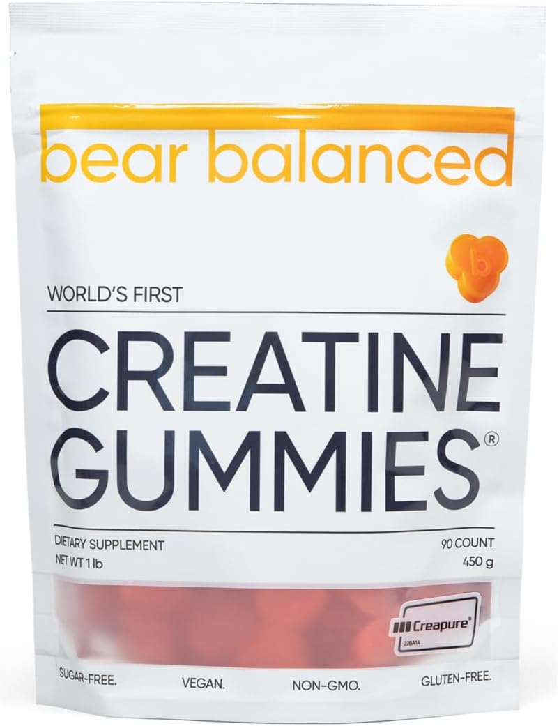 Bear Balanced Creatine Gummies for Men & Women - Creapure® Creatine Monohydrate, L-Theanine, L-Tyrosine & B12 for Muscle Growth, Strength, Focus, Energy & Health - Low Calorie, Sugar-Free, & Vegan