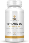 VTC VitaTradingCo. Vitamin D3 + K2 | High Potency, Bioactive Forms | 1000iu D3 + 45mcg MK-4 K2 | Boost Calcium Absorption | Immune, Heart, & Bone Support | 120 Capsules