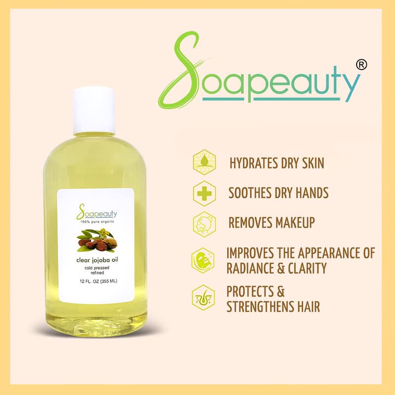 Soapeauty Clear Jojoba Oil | 100% Pure & Natural | Refined, Cold Pressed, Hexane Free | Moisturizing Oil for Skin, Face, Hair & Nails | 4 fl oz