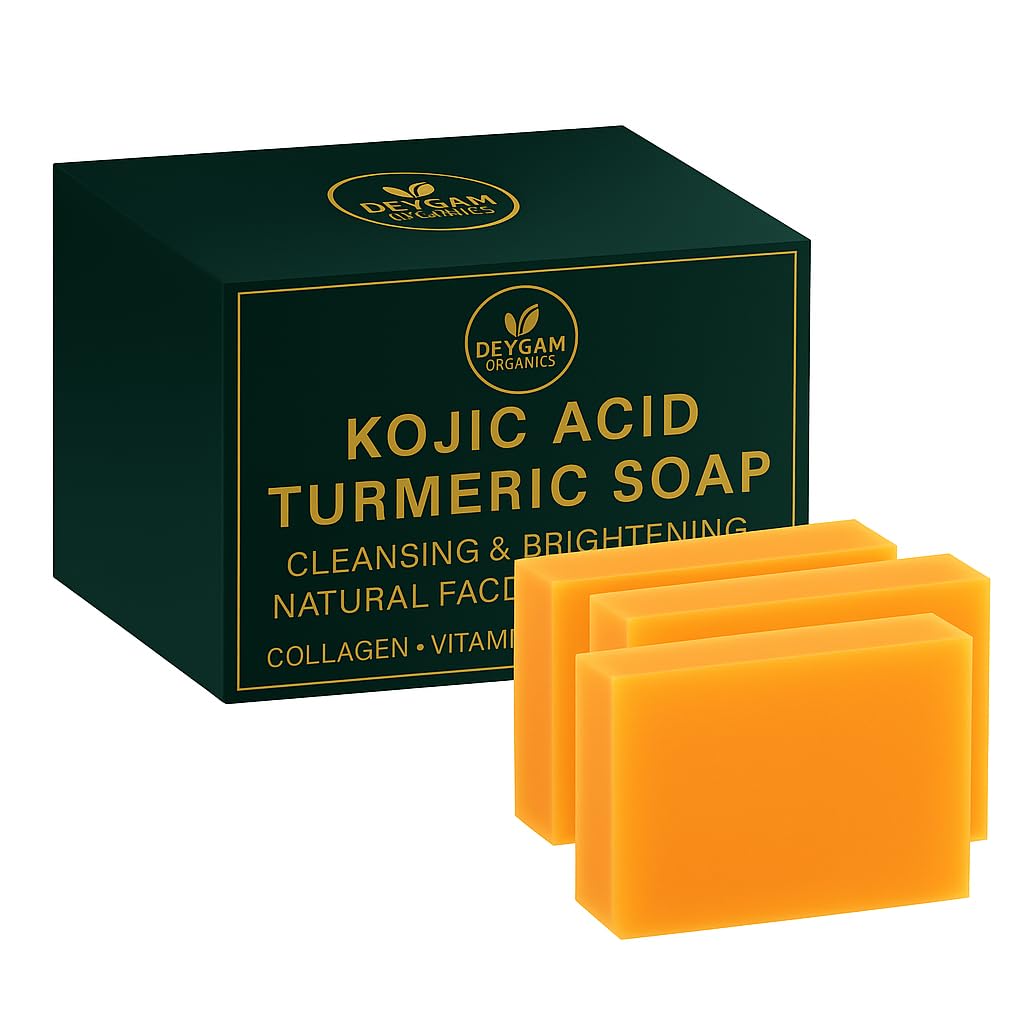 Kojic Acid & Turmeric Brightening Soap – Face & Body Bar with Vitamin C, Retinol & Collagen – 3 x 100g