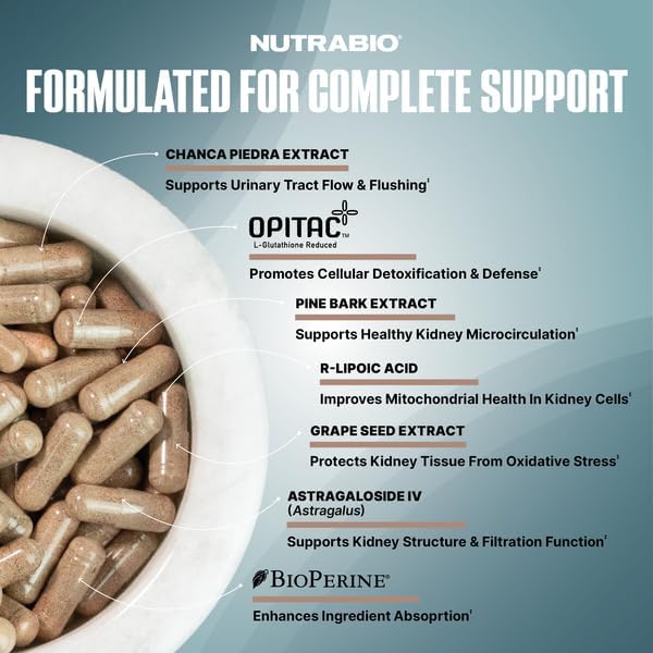 NutraBio Advanced Kidney Support Supplement- Kidney Cleanse Detox & Repair, Health Supplement- 30 Servings- 90 Capsules
