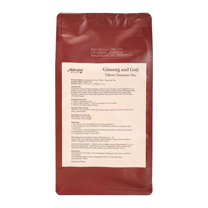 Kidney Tea Formula Ginseng Fifteen Treasure Tea -Upgraded Ginseng Five Treasures,Natural Herbal Blend with 15 Traditional Chinese Herbs Kidney , Caffeine-Free,Detox & Cleanse, Liver Support & Energy Boost For Men Women(1 Pack/30 Bags)(Fifteen treasure)