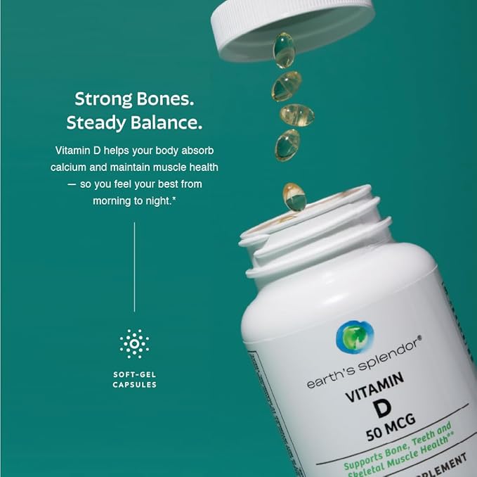 Earth's Splendor Vitamin D, 250 Softgels, 50mcg of Vitamin D, 4 Month Supply