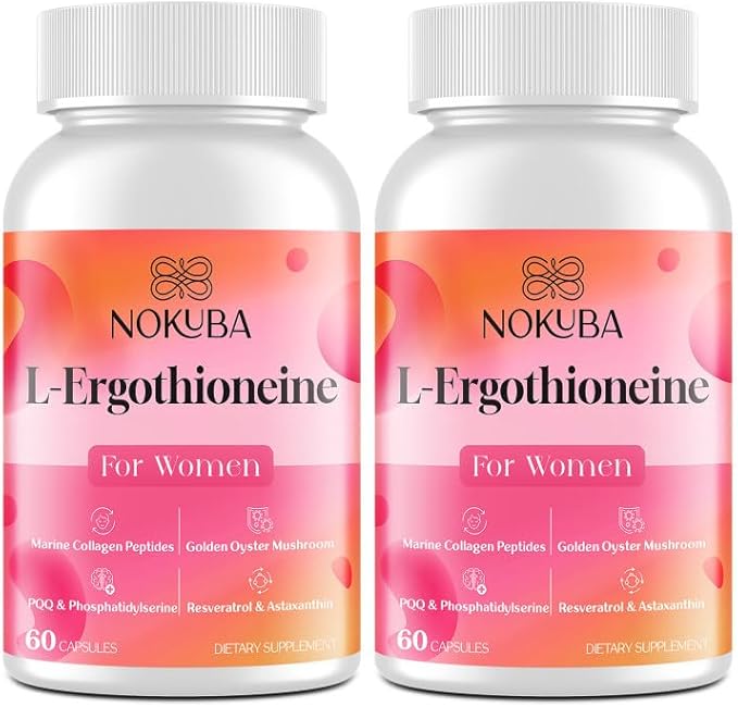 L-Ergothioneine with Collagen Peptides, Hyaluronic Acid | 2X Antioxidant of Glutathione | 11-in-1 Mushrooms Supplement for Women | Skin, Brain, Immune, Cognitive Support | 120 Capsules