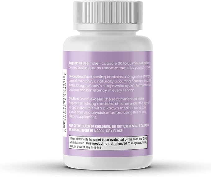 10 mg High Dosage Melatonin in Easy-to-Swallow Capsules - 60 Servings