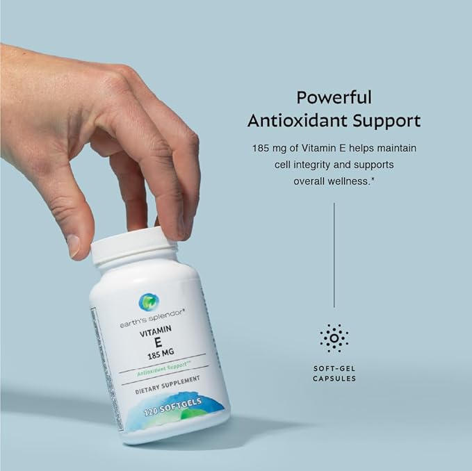 Earth's Splendor Vitamin E, 120 Softgels, 185mg Vitamin E, 4 Month Supply