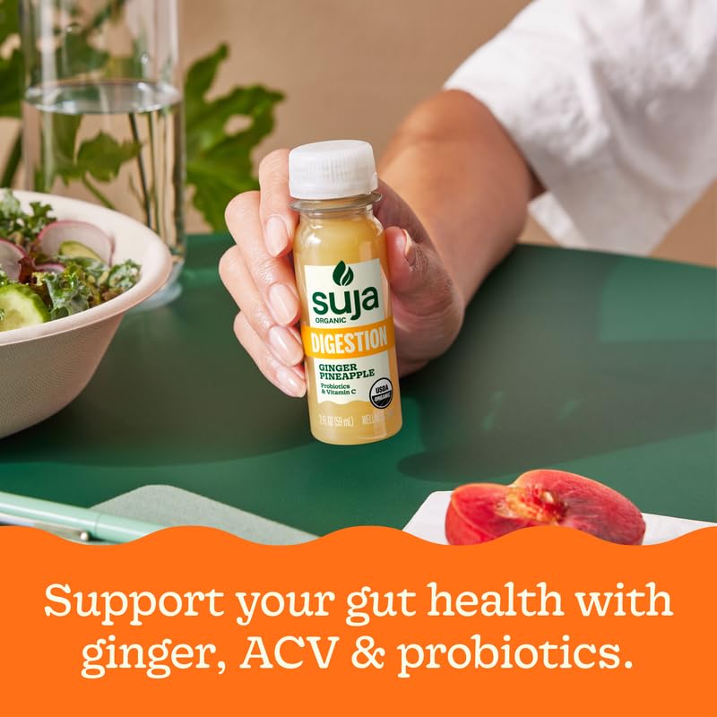 Suja Organic Digestion Shot with Ginger and Apple Cider Vinegar | Immunity Boost & Digestive Support | Functional Shots | Cold-Pressed Juice with Live Probiotics | Plant-Based & Gluten-Free
