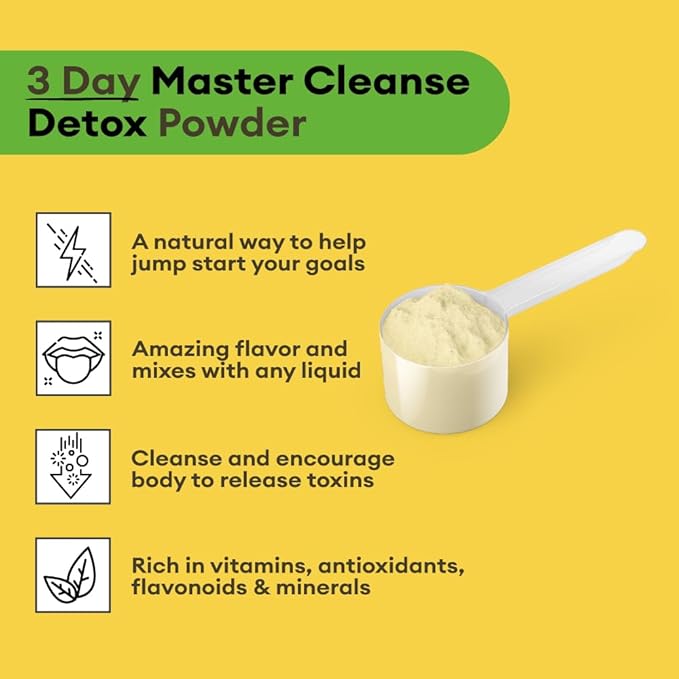 Grass Root Naturals Master Cleanse Detox Powder- Lemonade Detox 3-Day Plant-Based Supplement with Lemon, Maple Syrup, and Cayenne Diet, 6.34oz Container