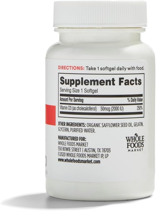 365 by Whole Foods Market, Vitamin D3 2000 IU, 250 ct