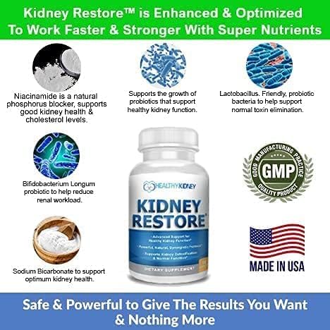 Kidney Restore: Kidney Health Supplement, Kidney Cleanse Detox & Repair Formula by Renal Expert w/Transplant, Fast Detox & Flush w/Renal Vitamins Support Normal Function 30 caps