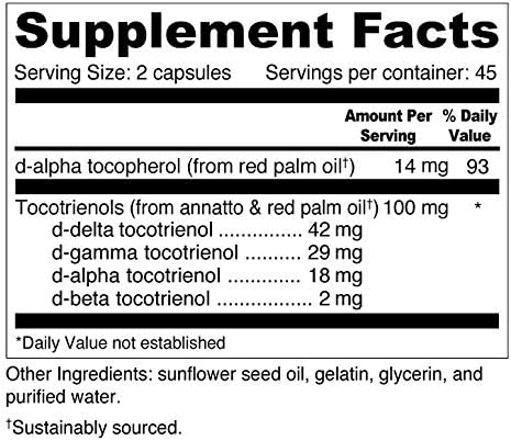 Wellness Resources Daily Super E - Tocotrienol Vitamin E Complex: Soy-Free Full Spectrum Vitamin E with Delta, Gamma & Alpha Tocotrienols for Antioxidant Protection, Natural Source, Non-GMO (90 Caps)