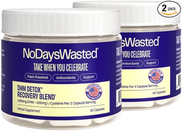 No Days Wasted DHM Detox, 120 Capsules (60 Servings) - Jar - Take During Evening for Better Next Day and Recovery