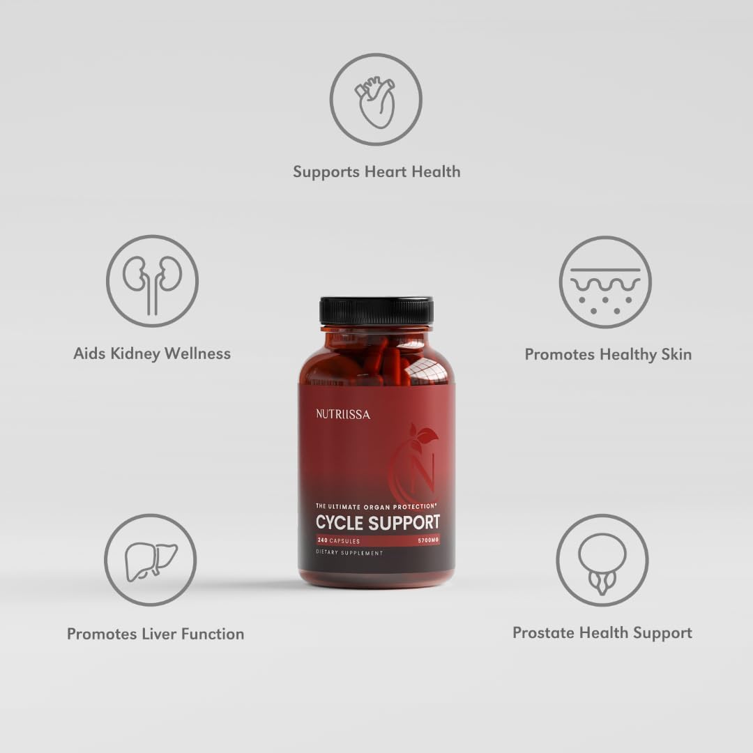 Nutriissa Cycle Support - Premium Kidney & Liver Detox - Organ Defense for Bodybuilders & Weightlifters - EPEB Certified for Purity & Potency - 400mg TUDCA & 1000mg NAC - Vegan, 240 Capsules