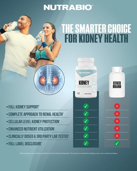 NutraBio Advanced Kidney Support Supplement- Kidney Cleanse Detox & Repair, Health Supplement- 30 Servings- 90 Capsules