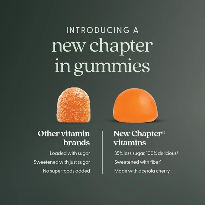 New Chapter Vitamin C+ Gummies – 35% Less Sugar§, Excellent Source of Vitamin C, Two Daily Gummies for Immune Support with Acerola Cherry, Vegan, Non-GMO, Gluten Free, Citrus Flavored, 60ct