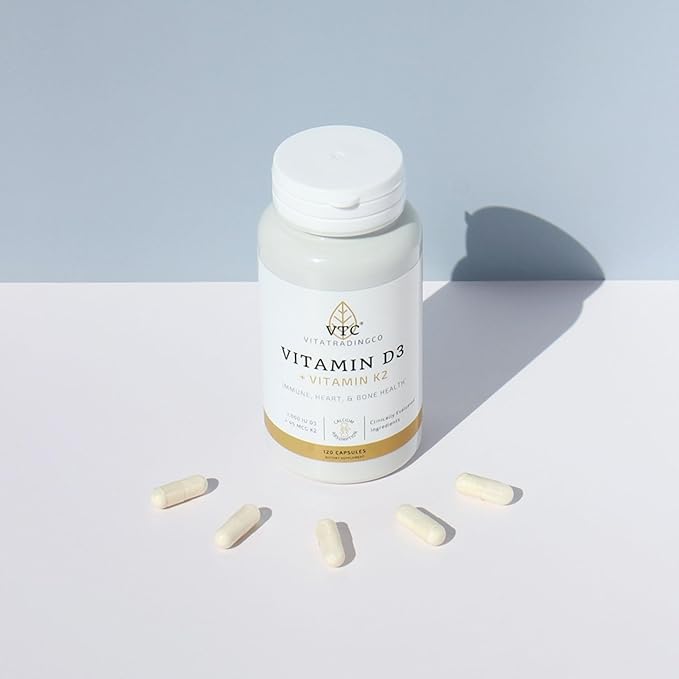 VTC VitaTradingCo. Vitamin D3 + K2 | High Potency, Bioactive Forms | 1000iu D3 + 45mcg MK-4 K2 | Boost Calcium Absorption | Immune, Heart, & Bone Support | 120 Capsules