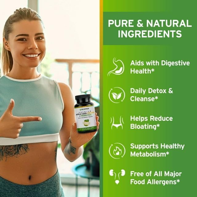 TRIO NUTRITION Apple Cider Vinegar Capsules with Multi-Strain Probiotics - Natural Sugar Free ACV Capsules with The Mother for Gut Health, Immunity, Body Cleanse & Healthy pH - Metabolism Booster*