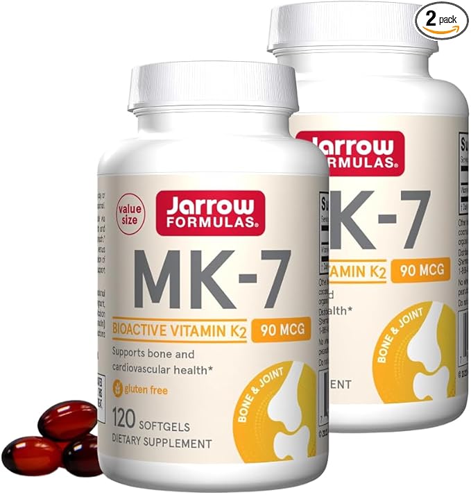 Jarrow Formulas MK-7 90 mcg - Bioactive Form of Vitamin K2-120 Servings (Softgels) - for Bone & Cardiovascular Health - Vitamin K2 MK-7 Dietary Supplement - Gluten Free (Pack of 2)