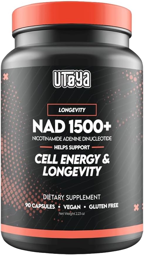 UTOYA NAD 1500+ Nicotinamide Riboside Supplements - Trans-Resveratrol Supplement Supports Cellular Energy Metabolism & Repair, Vitality, Healthy Aging - Vegan/Gluten Free - 90 Capsules