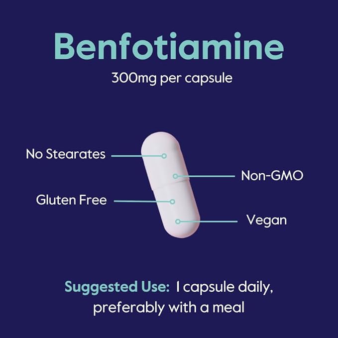 Benfotiamine 300mg (180 Vegetarian Capsules) (60x3) No Stearates - No Silicon Dioxide - Vegan - Non GMO - Gluten Free