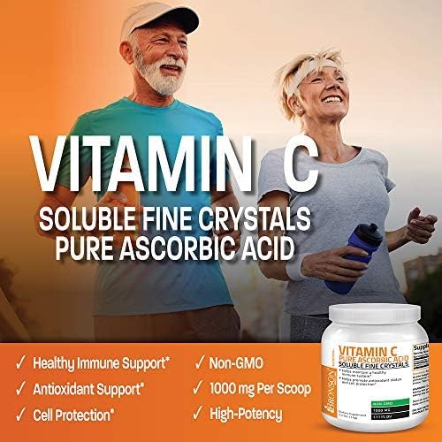 Bronson Vitamin C Powder Pure Ascorbic Acid Soluble Fine Non GMO Crystals – Promotes Healthy Immune System and Cell Protection – Powerful Antioxidant - 1 Kilogram (2.2 Lbs)