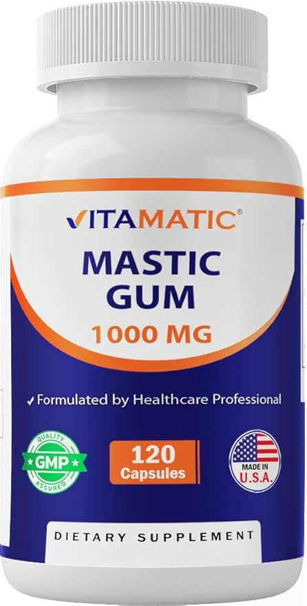 Vitamatic Mastic Gum 1000mg per Serving - Support Digestive Function, Gastrointestinal Health, Immune and Oral Wellness, 120 Capsules