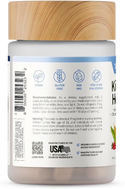 Snap Supplements Kidney Health Support Supplement - Kidney and Urinary Tract Health Support for Women and Men, 60 Vegetarian Capsules (30 Servings, 1 Month Supply)