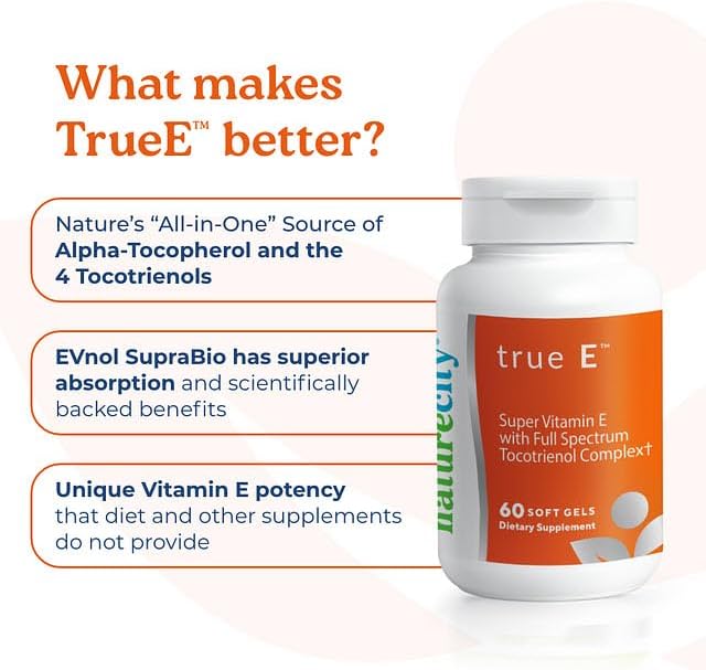 NatureCity True-E Full Spectrum Tocotrienols Vitamin E & Natural Alpha Tocopherol Supplement | Sustainable Tocotrienols from Evnol Suprabio | Non-GMO Vitamin E Complex | 120 Soft gels