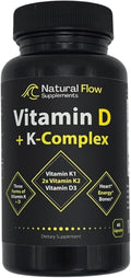 Vitamin D3 with K2 and K1 Supplement - Natural Flow Vitamin D3 and K Complex, D3 5000iu with Vitamin K2 MK4 + MK7 and K1 for Bone, Heart, and Immune Support - 60 Capsules