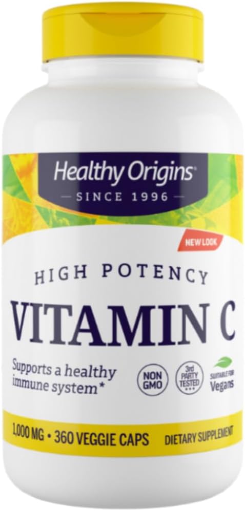 Healthy Origins Vitamin C 1,000 mg (Non-GMO Tested, High Potency, Immune Support, Vegan), 360 Veggie Caps