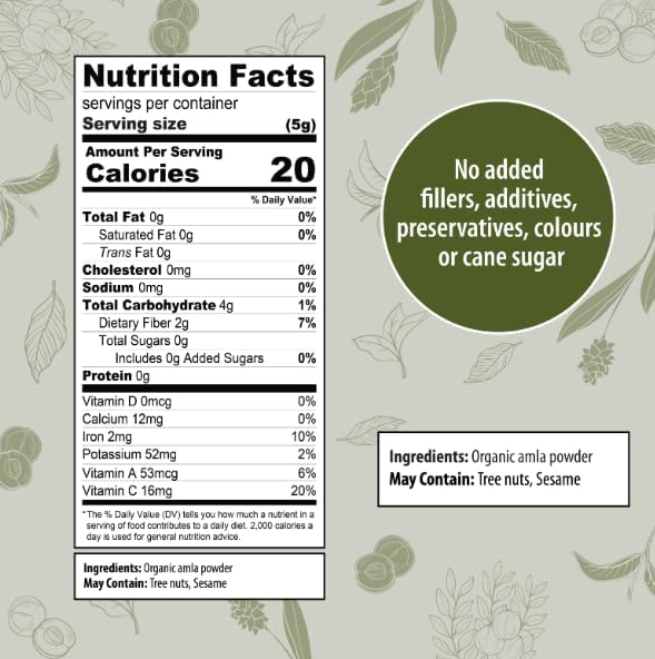 Organic Traditions Organic Amla Berry Powder, Powdered Amla Indian Gooseberry, Non-GMO Organic Powdered Fruit Superfood, 7oz (200g) Bag