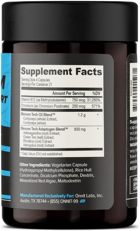 ONNIT Shroom Tech Sport Daily Exercise Support Capsules, Pre Workout Supplement with Cordyceps Mushrooms, Caffeine-Free Dietary Supplement for Daily Energy Support, 84 Count