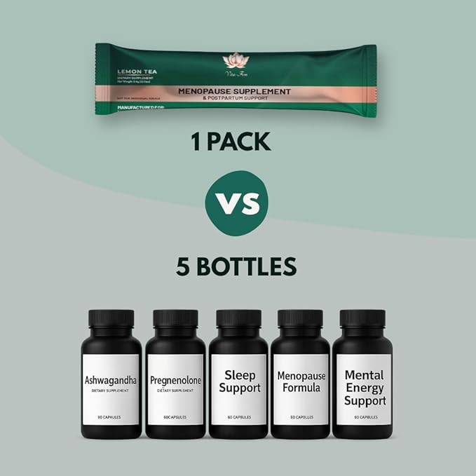 Menopause Supplement for Women | Replace 22 Pills with one Sachet per Day | Lemon Tea Flavour, Softened with Earthy Botanicals | Night Sweats & Hot Flash Relief - 30 Daily Stick Packs