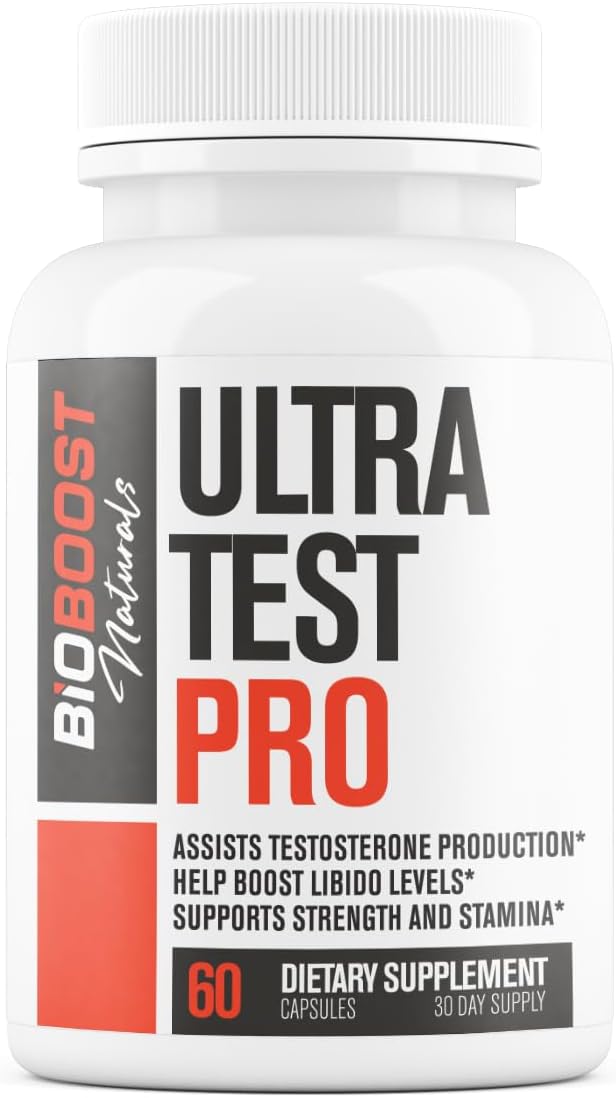 Ultra Test PRO | 9 in 1 Testosterone + Blood Flow Booster Supplement for Male Performance | Build Strength, Muscle, Energy Boost, Vitality | Horny Goat Weed, Maca + 7 More | 60 Capsules for Men