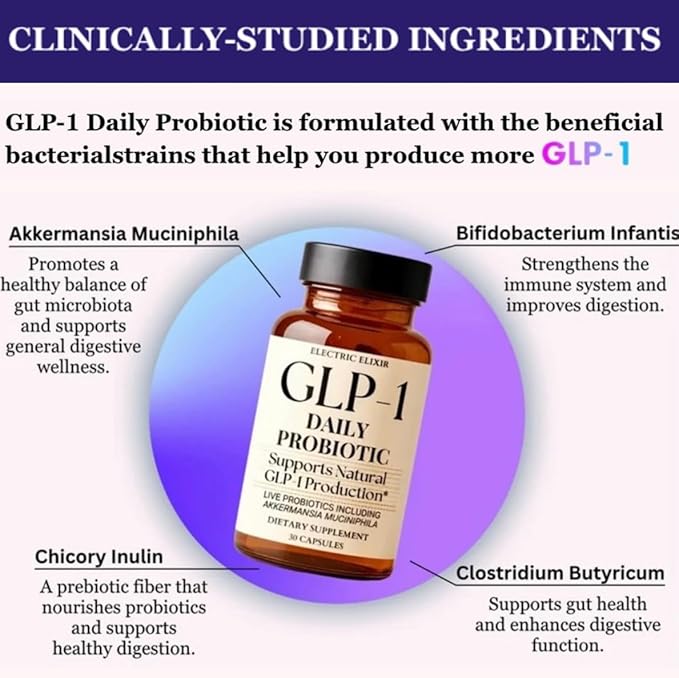 GLP-1 Daily Probiotic - Reduce Hunger & Cravings, Support Fat Loss & Weight Management, Naturally Boost GLP1 Production, Appetite Control Supplement for Men & Women, Vegan & Gluten Free (30 Capsules)