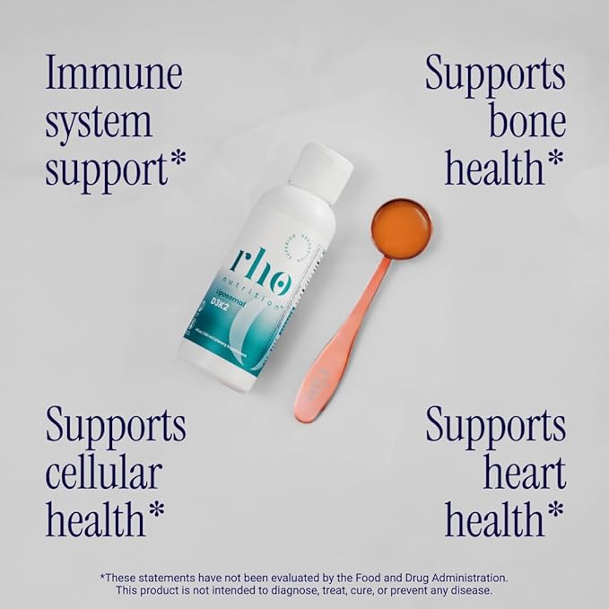 Rho Nutrition Liposomal D3K2 – Ultra High Absorption Liquid Vitamins D3 and K2 Supplement – Supports Immune System & Overall Health; Supports Strong Bones & Muscles, and a Healthy Heart