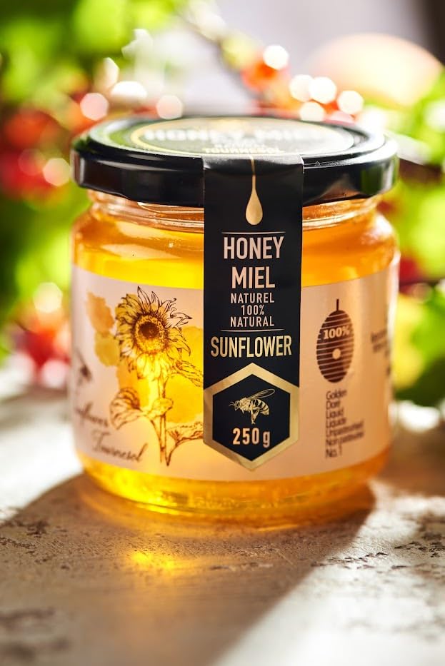 HONIGMA® Raw Sunflowers Honey | Exquisite Taste | 100% Pure | Unpasteurized | Unfiltered | Partially crystallized | 250g/8.8oz