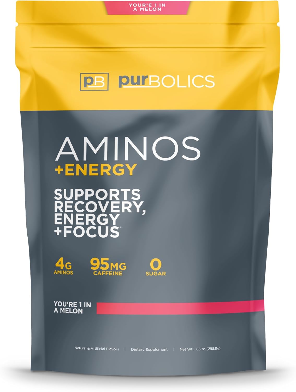 Purbolics Aminos + Energy | Supports Recovery, Energy & Focus | 95mg of Caffeine, 0 Sugar & 60 Servings (You're 1 in A Melon)
