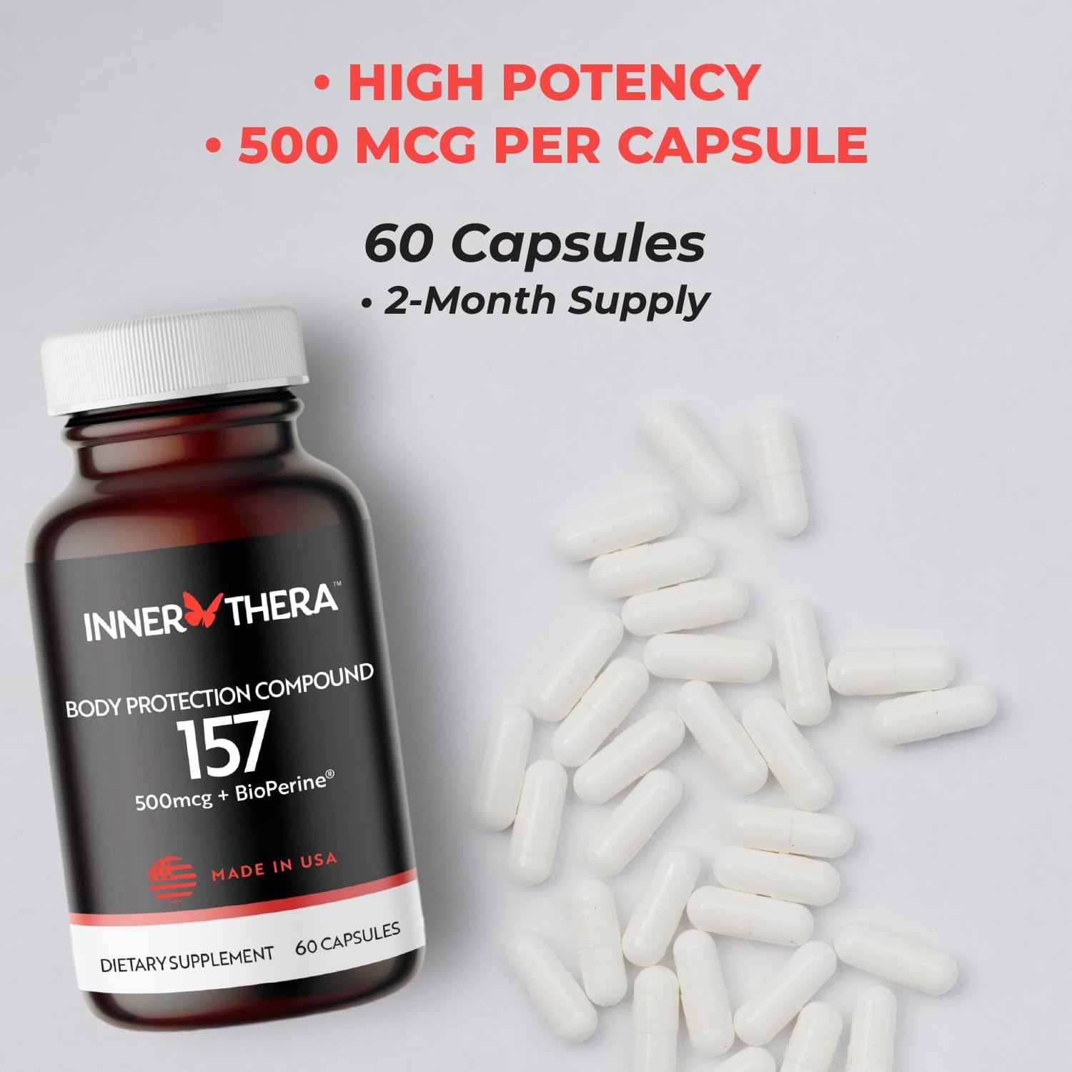 Extra-Strength BP-C 157 Capsules - Advanced Peptide - 500mcg (Proudly Made in USA) - 2 Month Supply - Muscle Health - Tissue Health - Gut Health - Rapid Recovery - Strength and Wellness - 60 Capsules