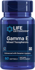 Life Extension Gamma E Mixed Tocopherols, Healthy Aging, Vitamin E Supplement, Enhanced with Sesame lignans, Gluten-Free, Non-GMO, 60 softgels
