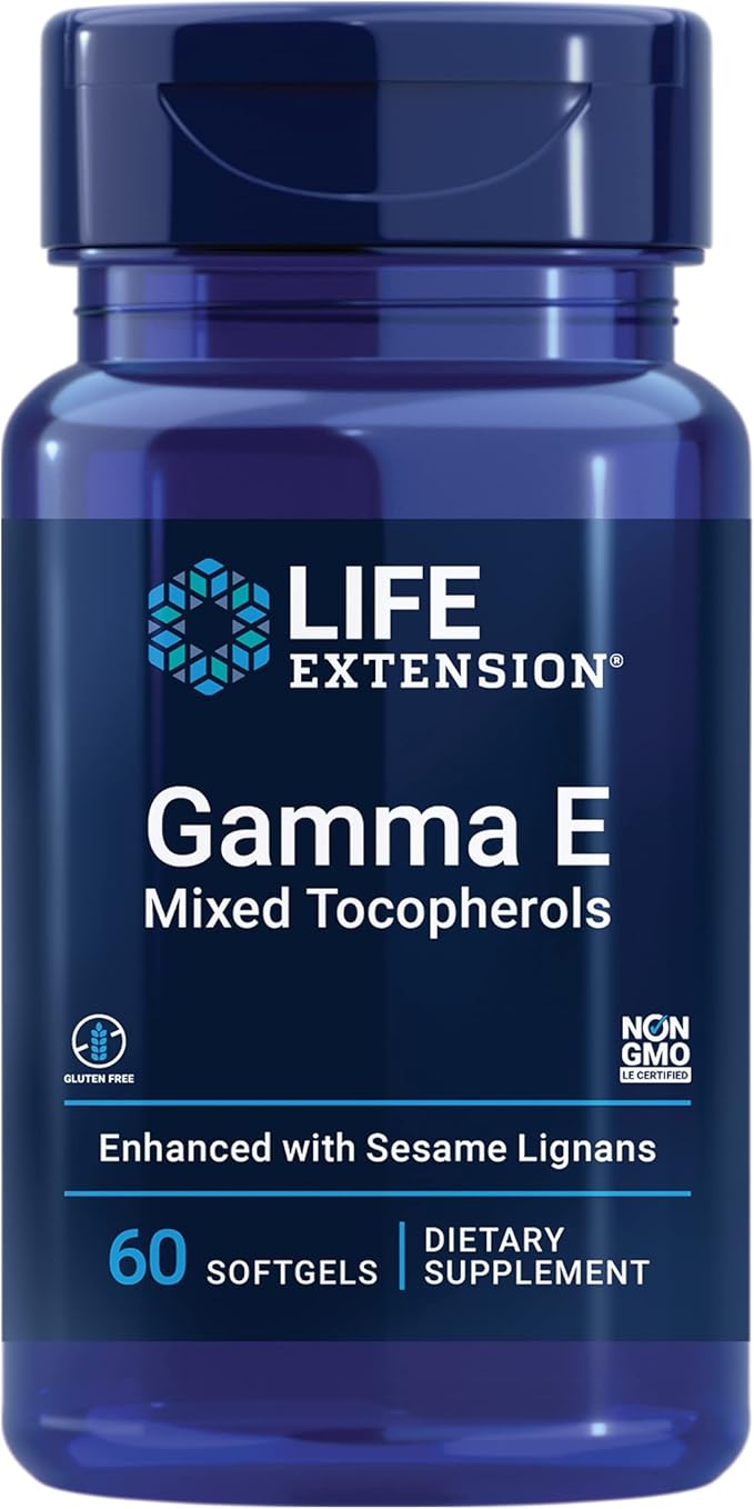 Life Extension Gamma E Mixed Tocopherols, Healthy Aging, Vitamin E Supplement, Enhanced with Sesame lignans, Gluten-Free, Non-GMO, 60 softgels