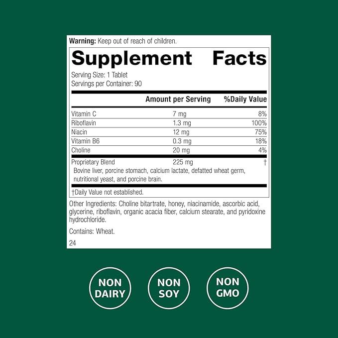 Standard Process Inc. Cataplex B2 - Whole Food Nervous System Supplements, Metabolism, Brain Supplement and Liver Support with Calcium Lactate, Riboflavin, Wheat Germ, Choline - 90 Tablets