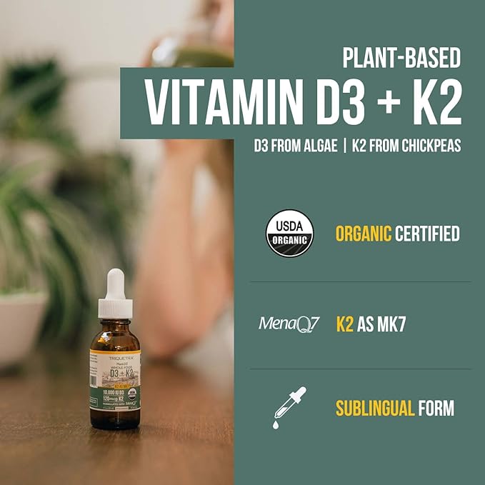 Organic Plant D3 K2 vitamin 10000 iu - AllTrans MK7 from MenaQ7 (120 mcg K2) - 100% Organic & Plant-Based Sublingual D3 Drops 10,000 iu (Cholecalciferol), Vegan - Supports Immunity, Bone, Brain 3-Pack