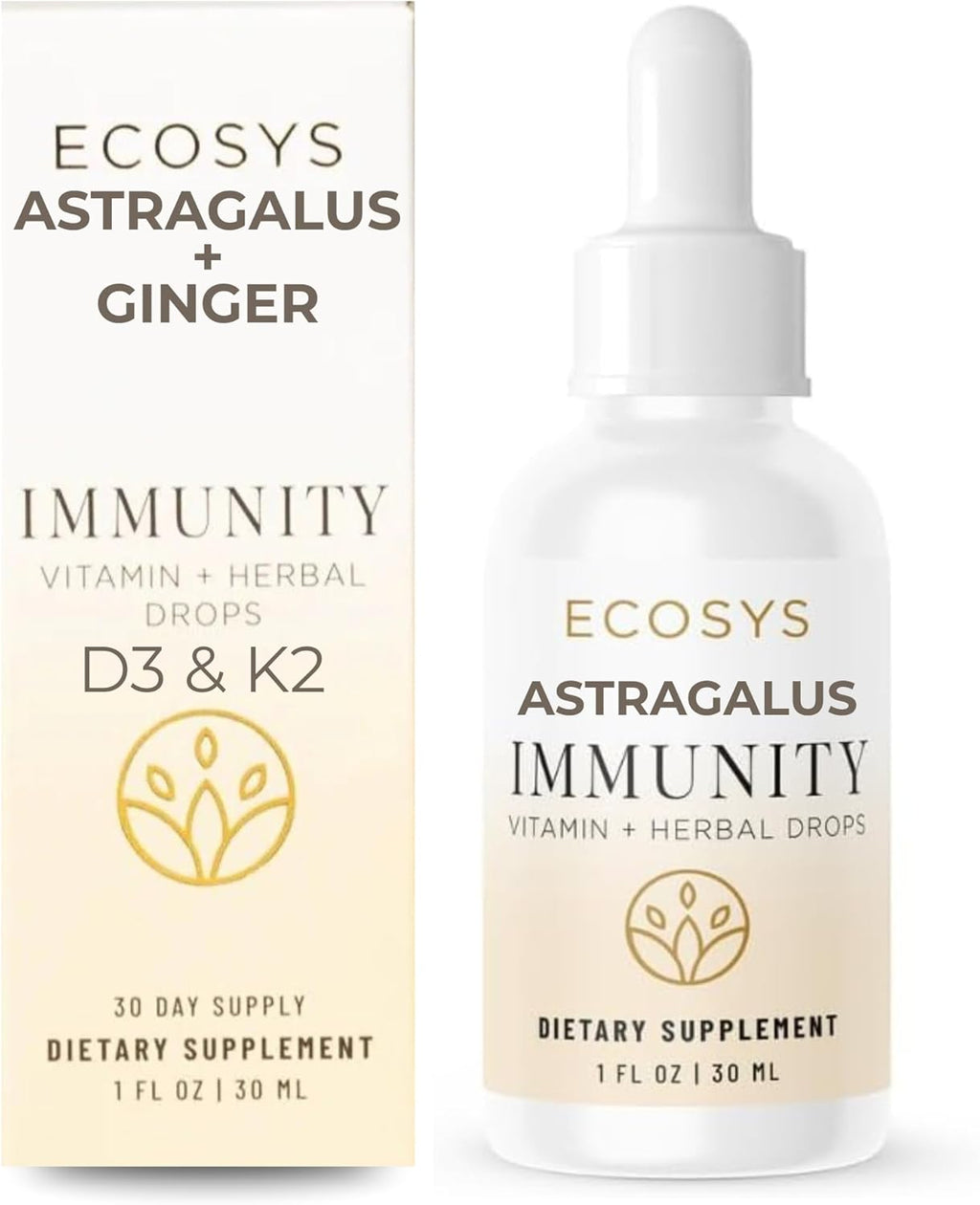 Astragalus & Ginger Natural Vitamin D3 & K2 Liquid Drops for Immune Support | Immunity Herbal Blend | 100% Pure Essential Oils & Lemon Tincture | Made in USA
